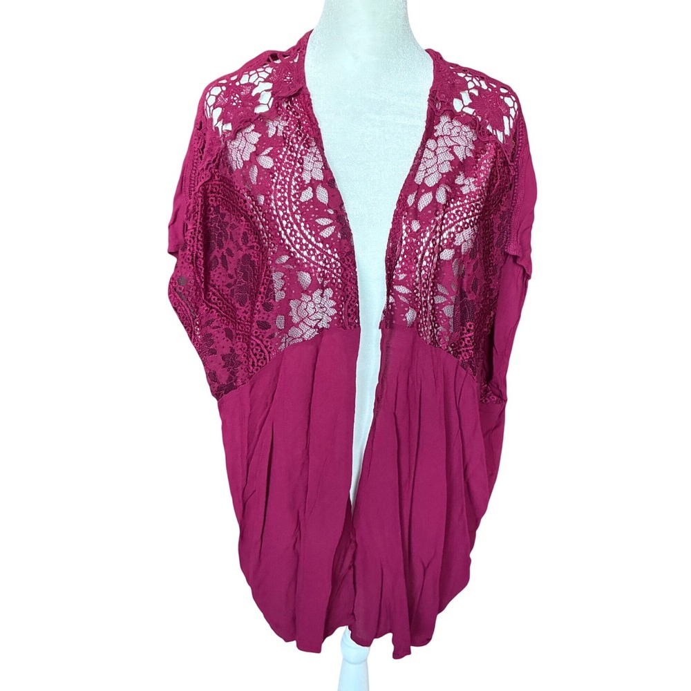 No Boundaries Burgundy Lace Open Front Kimono Cardigan XXL NJ17T231N